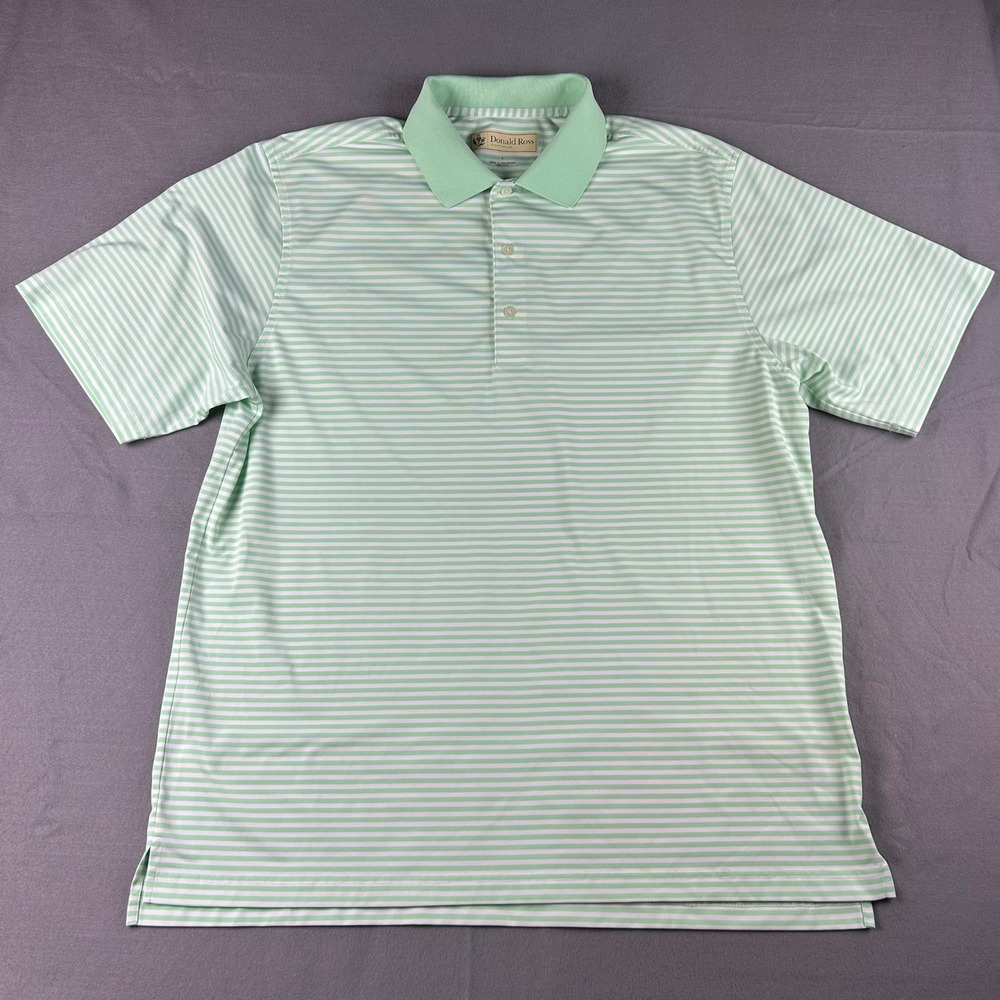 Donald Ross Polo Shirt Mens Large Green Striped Short Sleeve Golf Performance - Picture 2 of 7